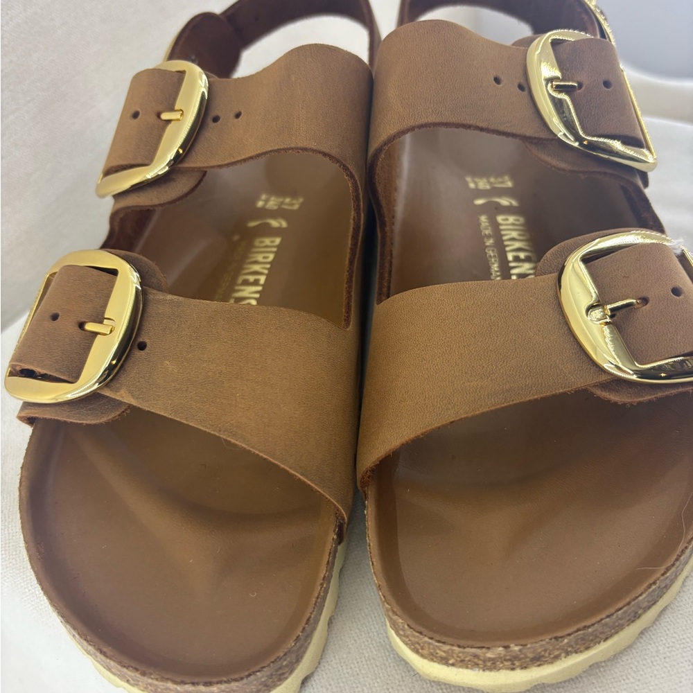 Birkenstock Milano Big Buckle Womens Sandals with Gold Buckles size 37 NIB - Picture 2 of 7